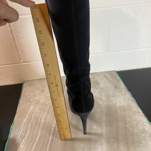 Stuart Weitzman Colorblock Black & Gray Suede Knee High Boots - Picture 4 of 11